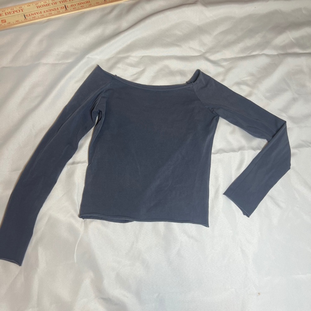 Brandy Melville Slate Blue Off Shoulder Boat Neck Long Sleeve Top One Size